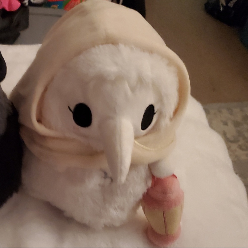 Plush Bird Toy in Cream and Black - Soft Decorative Pet Bird Plush